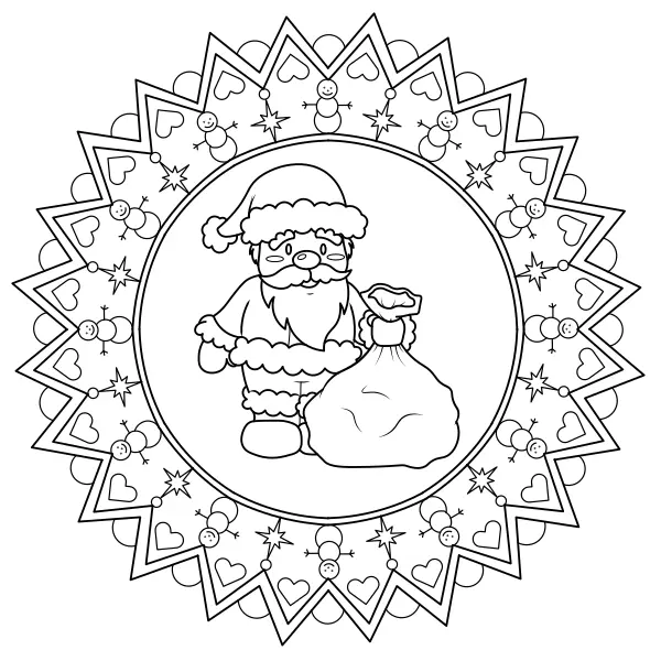 Mandala Mikulással | Online kifestők gyerekeknek