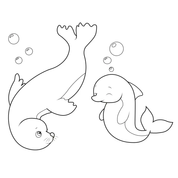 Fóka és delfin | Online kifestők gyerekeknek