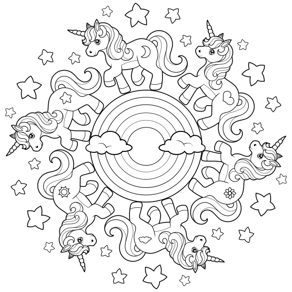 Mandala egyszarvúakkal | Online kifestők gyerekeknek