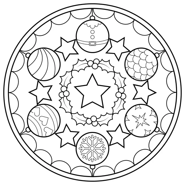 Mandala karácsonyi gömbökkel | Online kifestők gyerekeknek