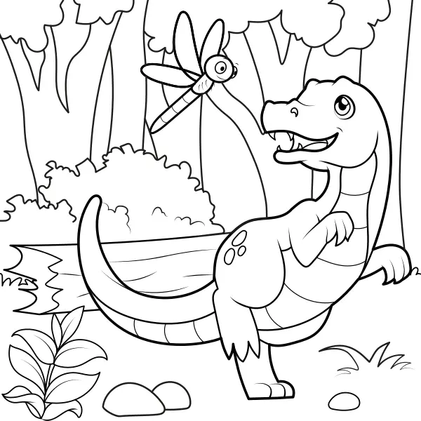 A dinoszaurusz egy szitakötőt üldöz | Online kifestők gyerekeknek