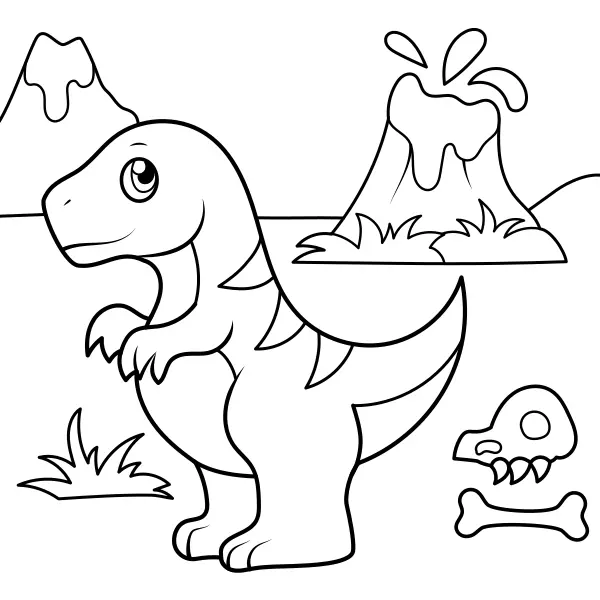 A dinoszaurusz és a vulkán | Online kifestők gyerekeknek