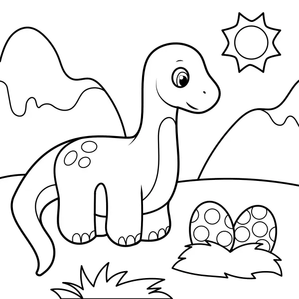 A dinoszaurusz őrzi a tojásokat | Online kifestők gyerekeknek