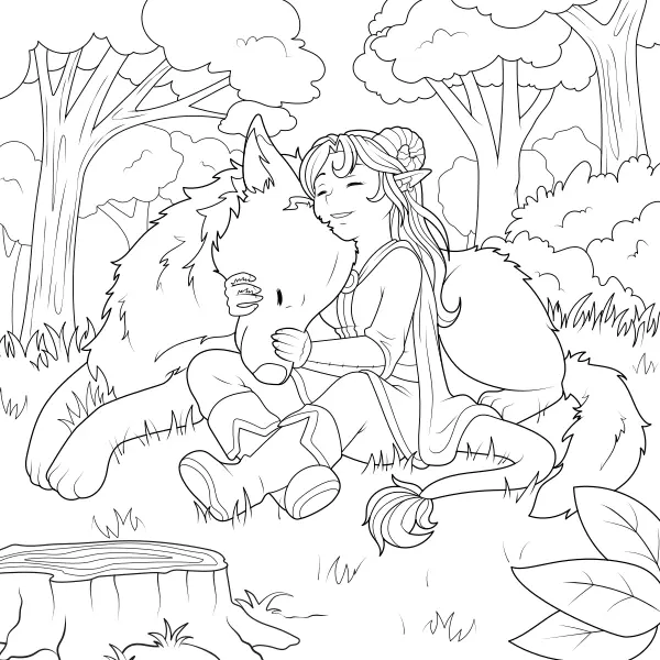 Fantasy lány a farkassal | Online kifestők gyerekeknek