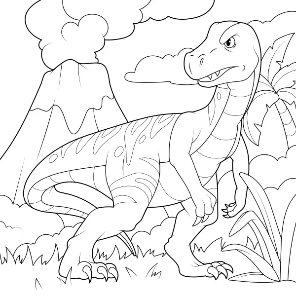 A T-rex a vulkán alatt | Online kifestők gyerekeknek
