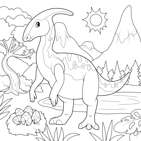 Parasaurolophus fészekkel | Online kifestők gyerekeknek