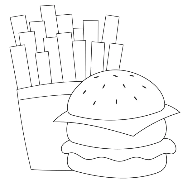 Hamburger sült krumplival | Online kifestők gyerekeknek